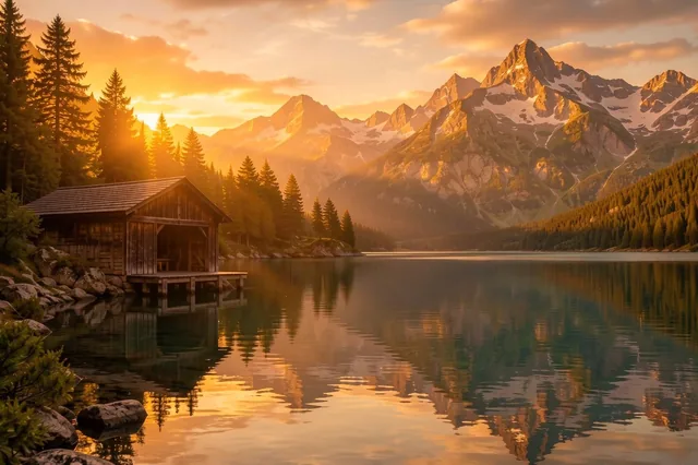 Landscape photo transformed into golden hour using an AI prompt