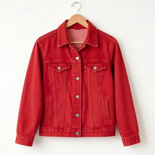 The same denim jacket changed to red with an AI prompt