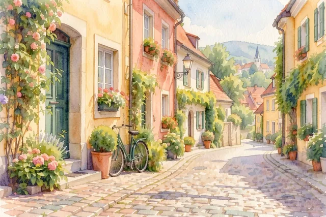 The same street turned into a watercolor painting with an AI prompt