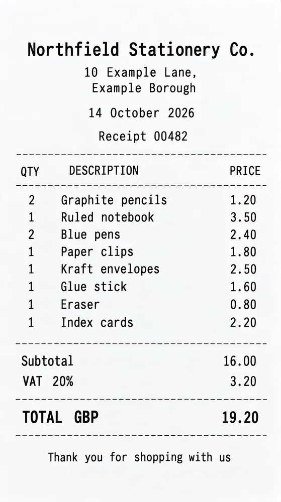 The same receipt after AI document enhancement, with sharp, readable text