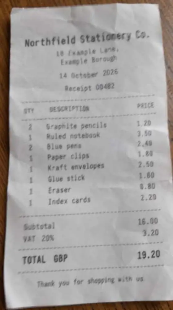 Blurry, faded shop receipt photographed with a phone, before AI document enhancement